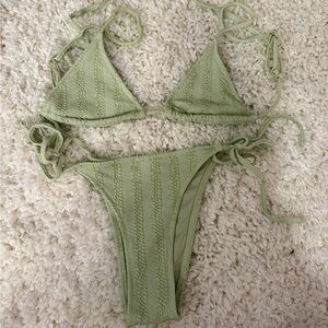 Green Textured Bikini Set
